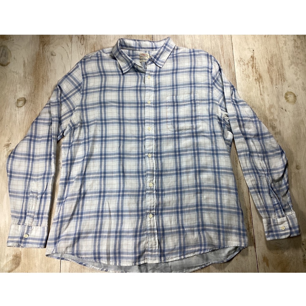 Faherty Brand Mens XXL Blue White Plaid Organic Cotton Button Down Shirt 1585